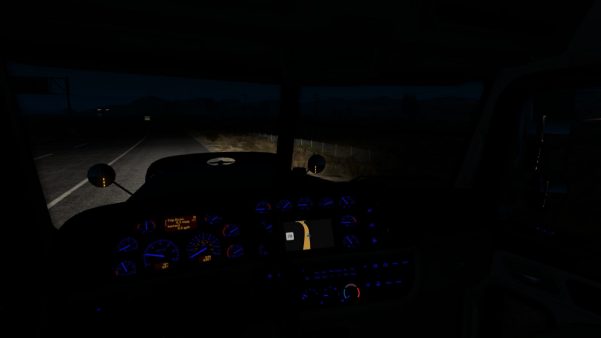 Deep blue dashboard backlight for Peterbilt 389