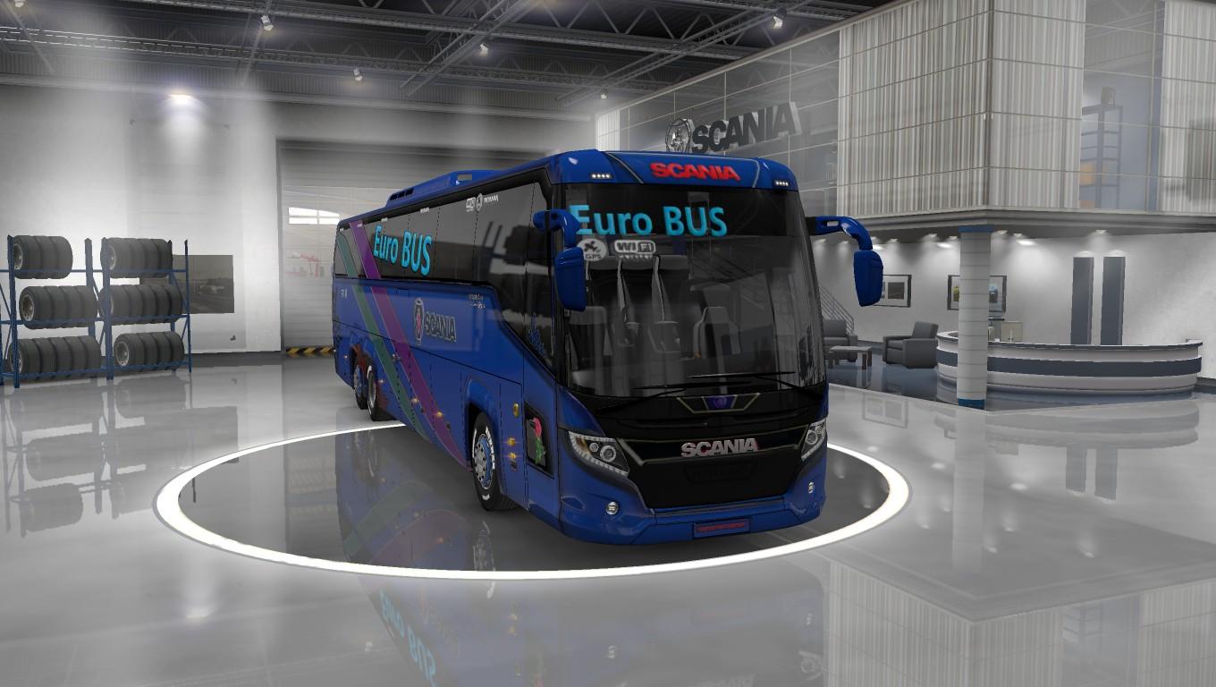 Scania touring blue euro bus HD skin and with Air Suspension v3.0