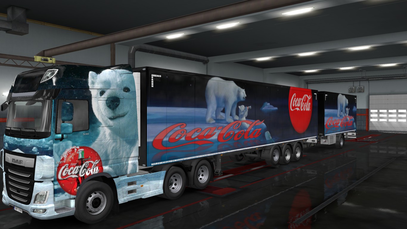 Xmas Coca-Cola Bear Combo Skin DAF XF E6 + Ownership Trailer v1.0