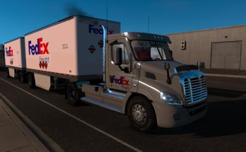 Fedex Official 28 Pup Trailer with Freightliner Day Cab Truck 1.35x