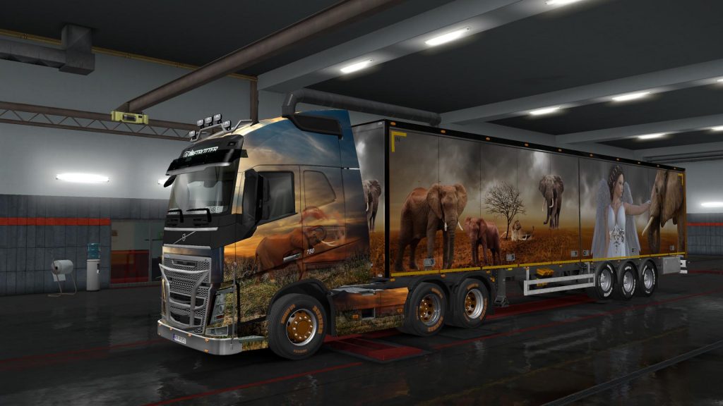 Elephant Theme – Skin for 1.35.x Volvo FH2012 + 2 Trailers