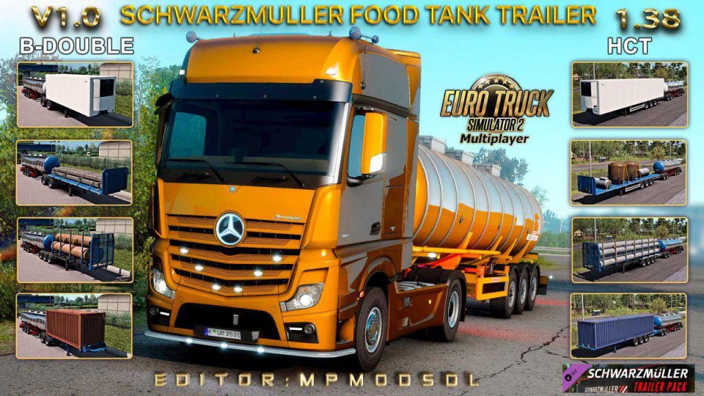 Schwarzmuller Food Tank B-Double And HCT Trailer For ETS2 1.38