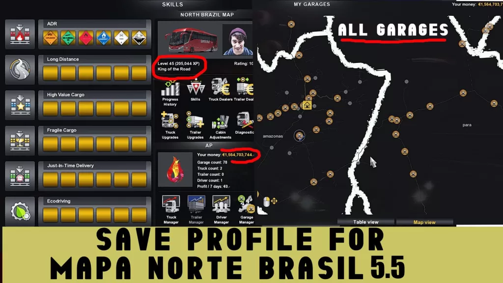 Save Game (Profile) For Map North Brasil v5.5 ETS2 1.41