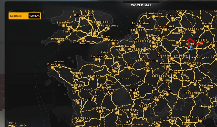 100% opened map in ETS2 Profile 1.43