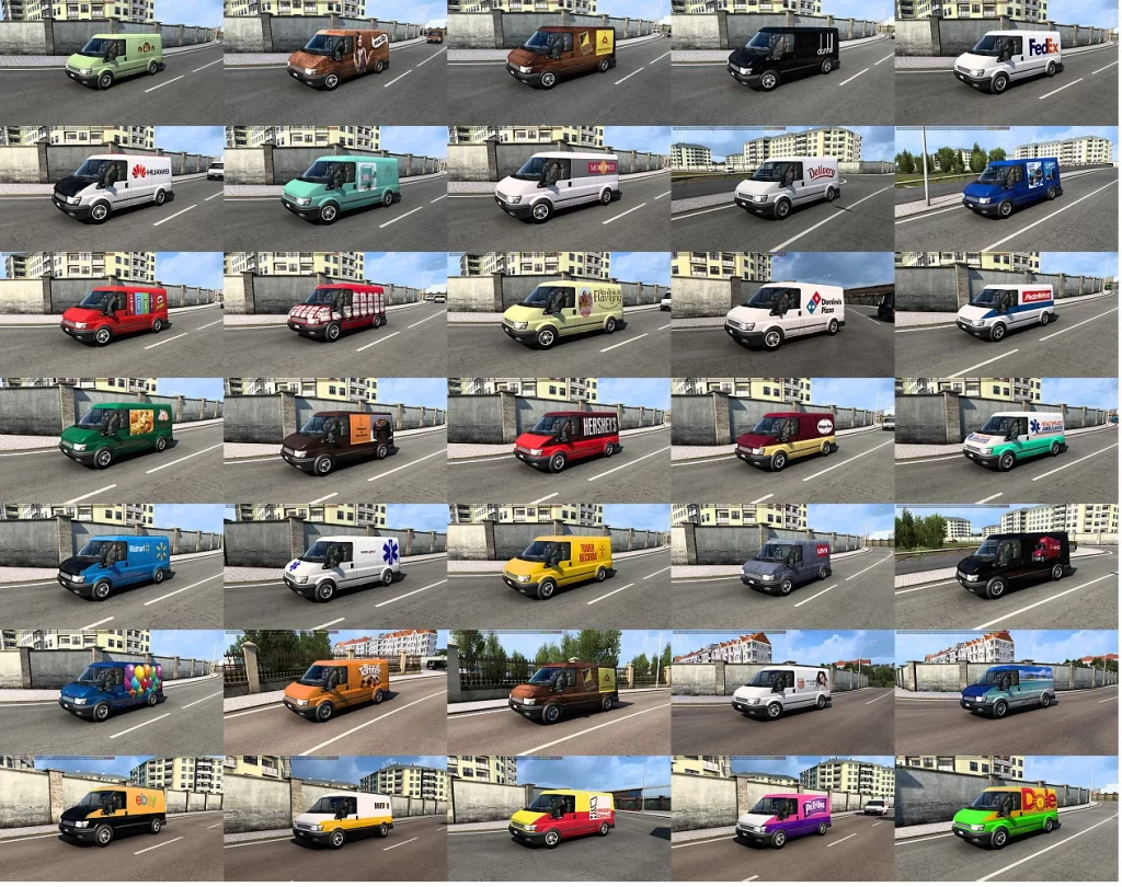 Ford Transit with skins of real companies in traffic 1.44