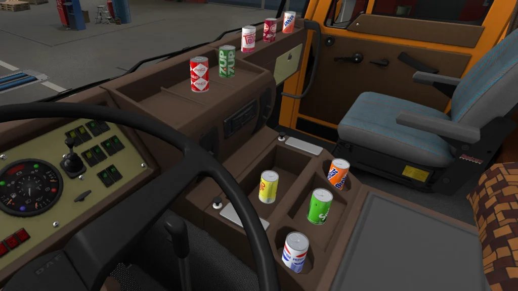 Vintage cans of soda in the cab of the Truck v1.0