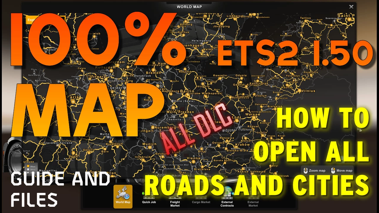 100% opened map in ETS2 1.50 Profile will all DLC v1.0