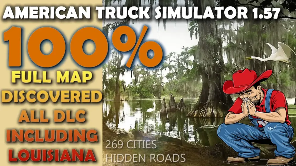 100% opened map in ATS with all DLCs incl. Louisiana 1.57