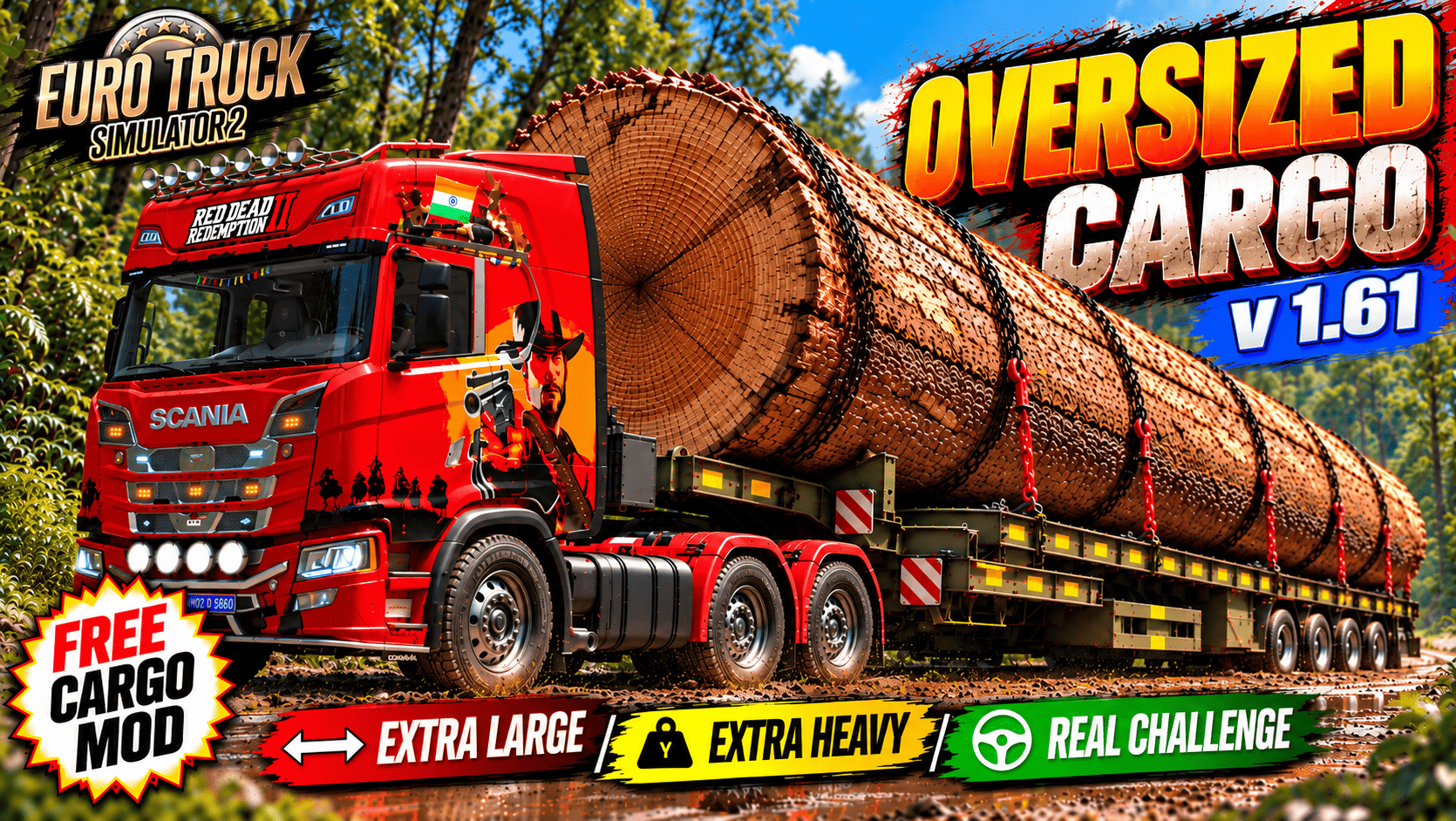70 Tonnes Oversized Cargo Mod for ETS2 v. 1.61 – 400-Year-Old Baobab Trunk