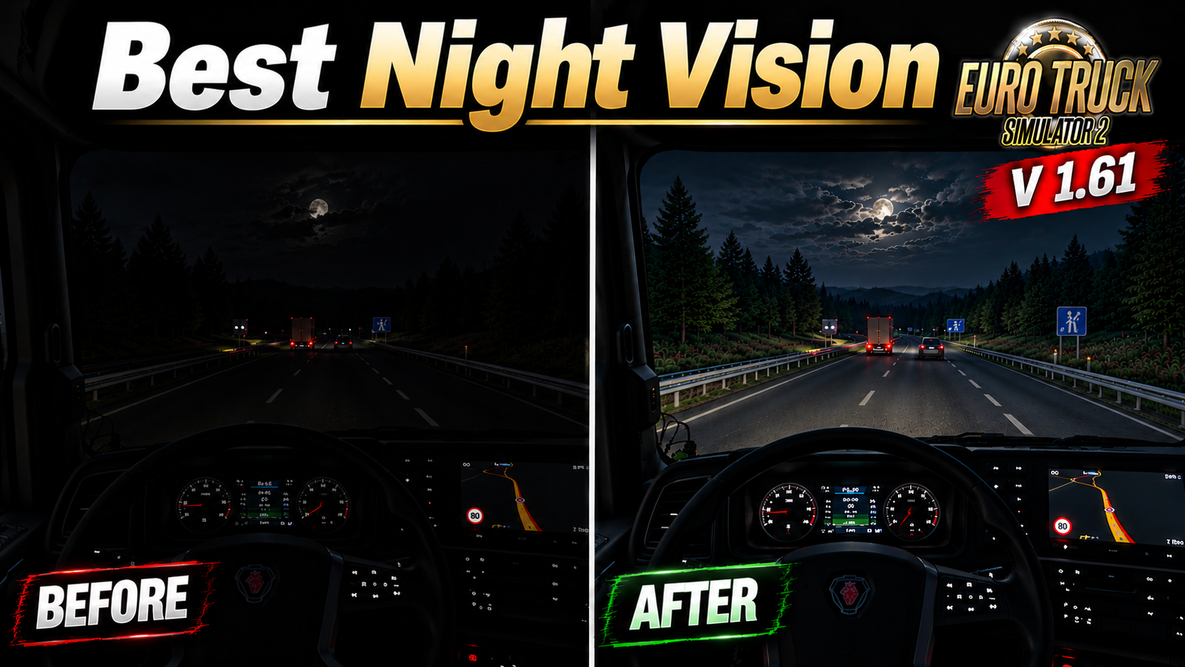# 🌙 Best Night Vision Mod for ETS2 v 1.61 🌃